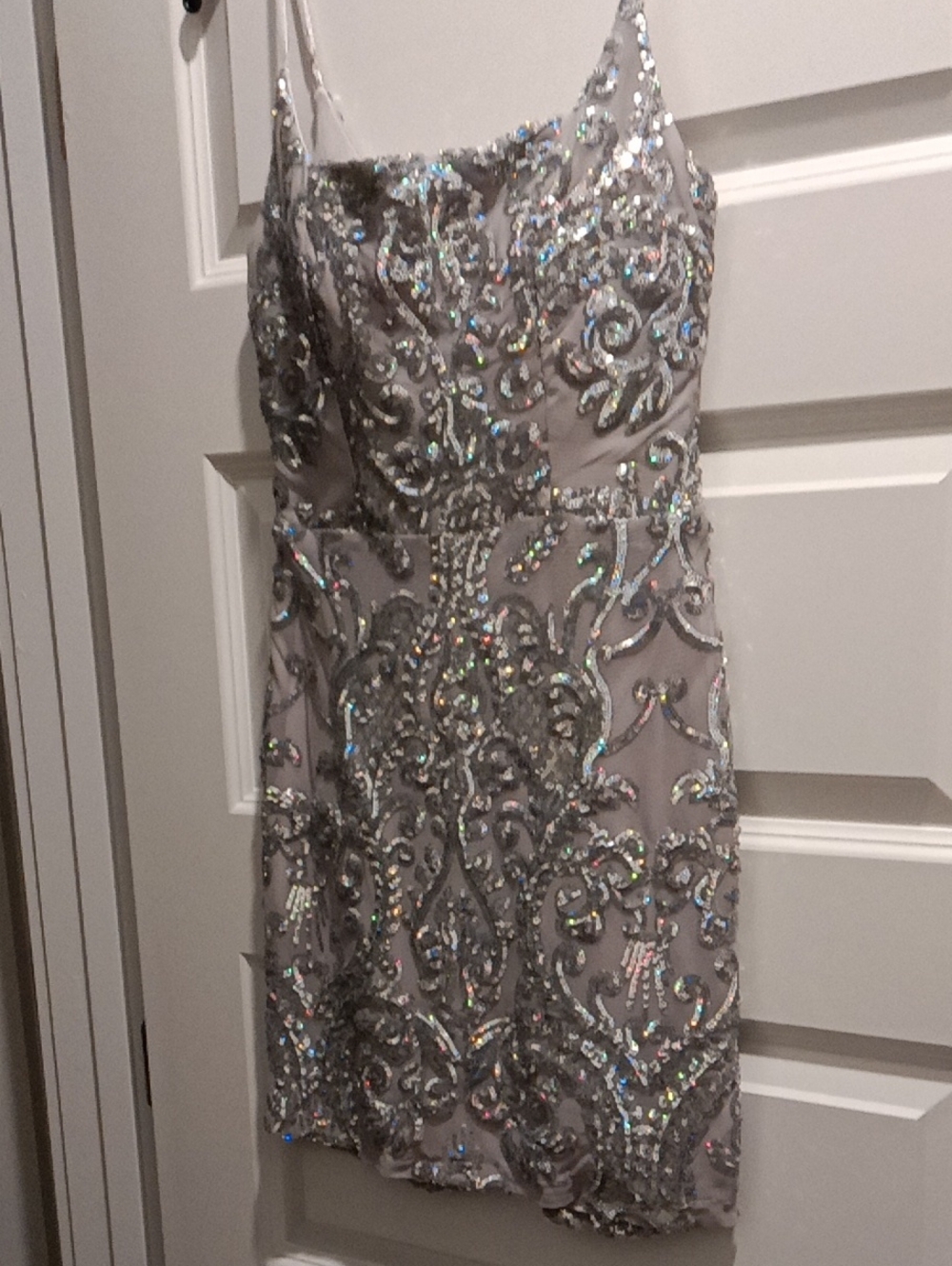Silver Sequin-Embellished Cocktail Dress NWOT